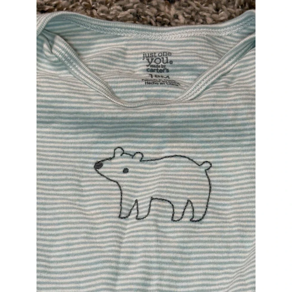 Just One You by Carter's Baby Boy 18M Long Sleeve Striped Bear Bodysuit Teal